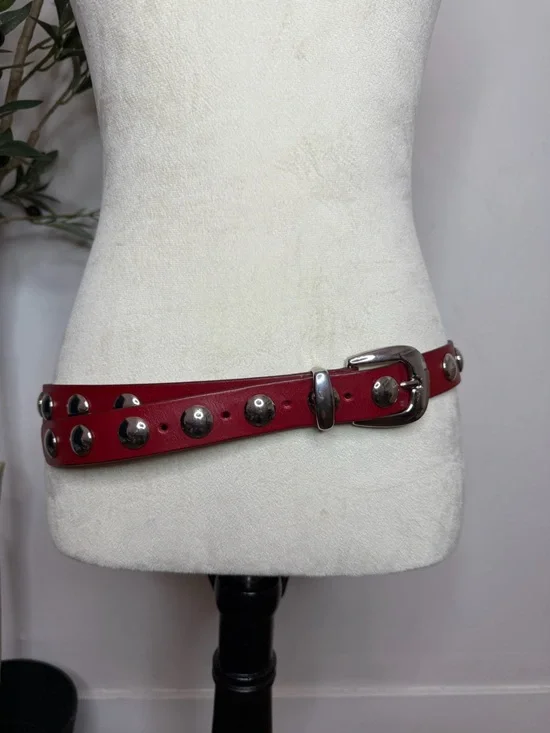 Madewell Red Studded Leather Belt - Picture 2 of 7